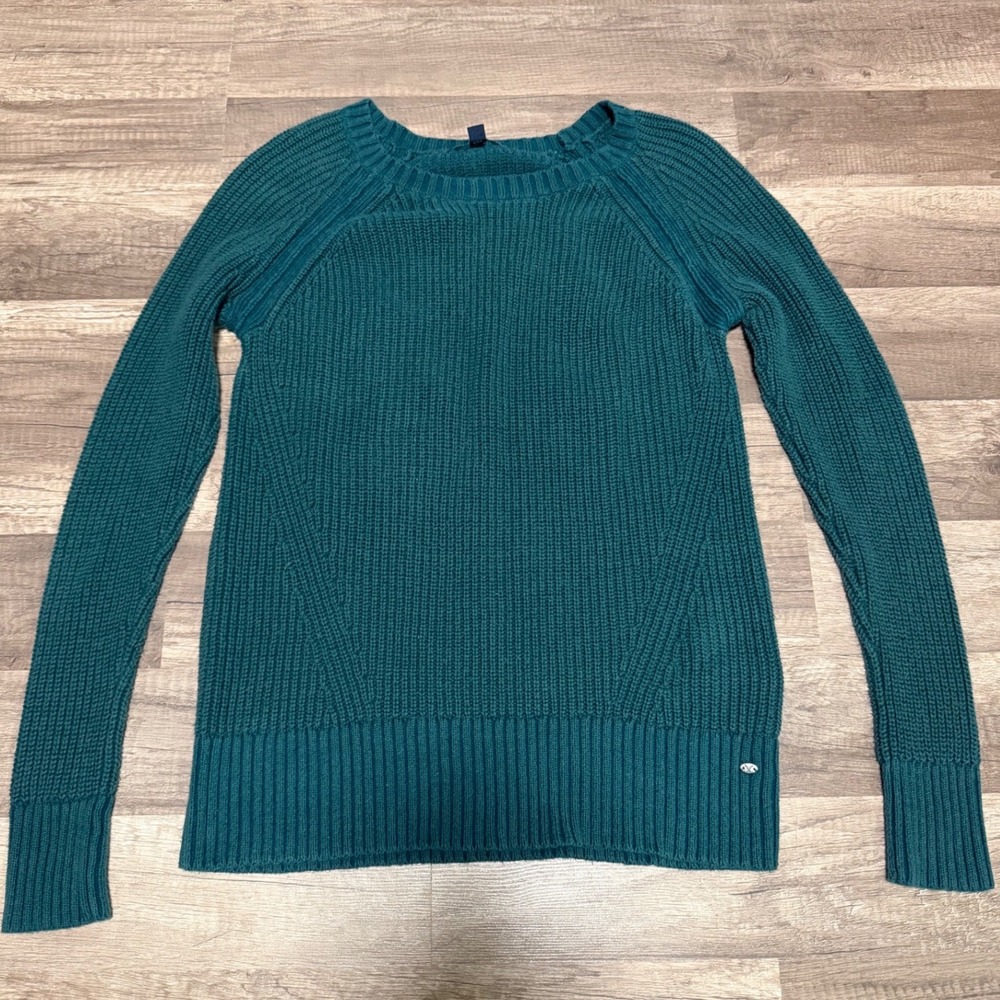 American Eagle Women Green Shaker Knit Crew Neck Raglan Sweater Size Small